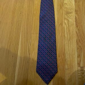 Vintage Christian Dior Monsieur Geometric Tie 100% Silk Blue Gold Magenta EUC!